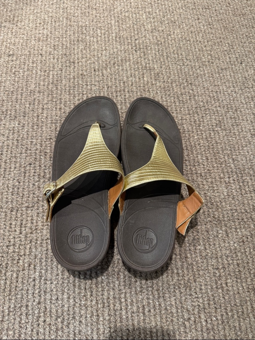 Fitflop Metallic Gold and Brown Thong Sandals